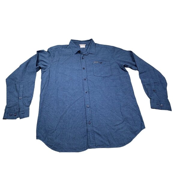 Columbia Mens Large Blue Plaid Gingham Print Shirt Long Sleeve Button-Up Fishing - Picture 1 of 9